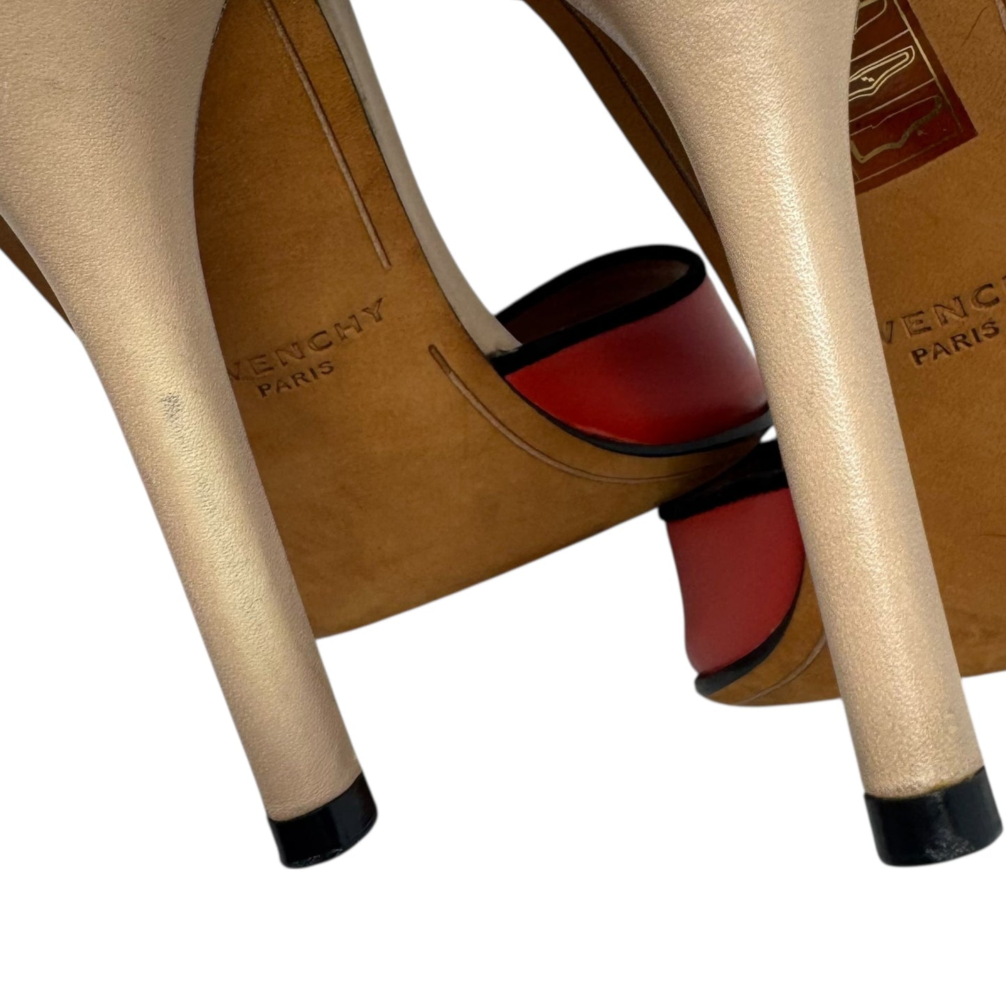 SS 2012 RTW Collection Leather Colorblock Ankle Strap Stiletto Sandals Luxury Designer By Givenchy In Cream, Size: 8 (EU 38.5)