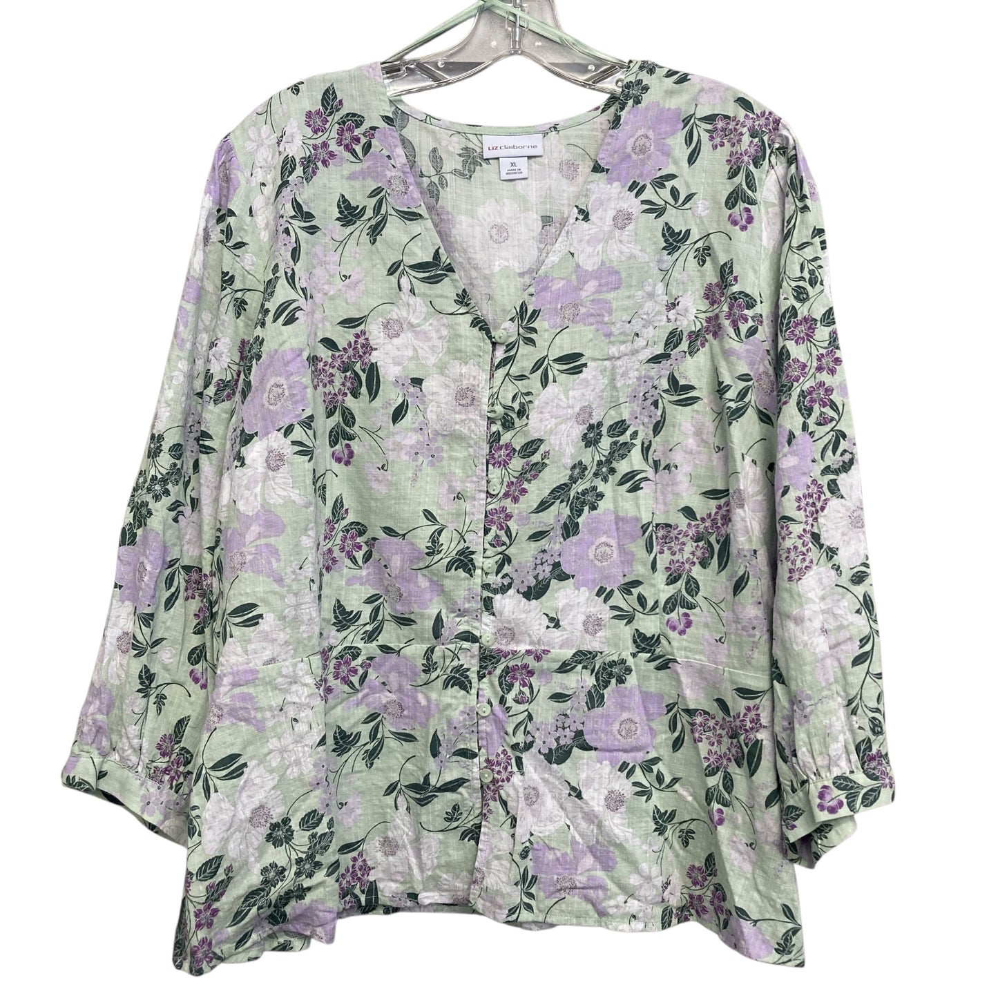 Top 3/4 Sleeve By Liz Claiborne In Green, Size:Xl