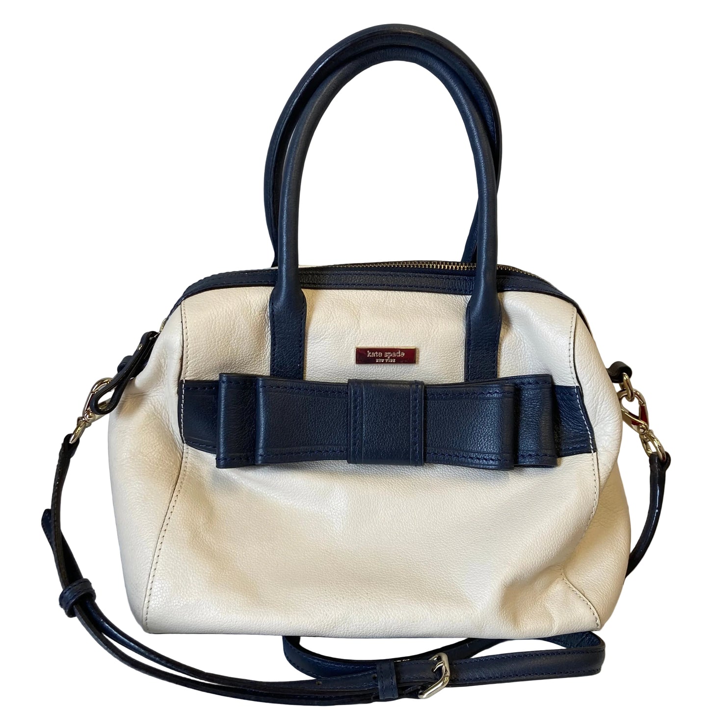 Handbag Designer By Kate Spade In Blue & White, Size:Medium