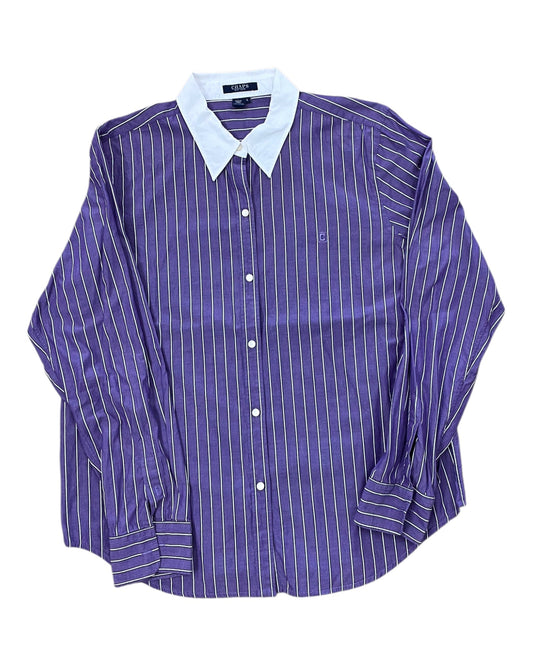 Blouse Ls By Chaps In Purple & White, Size:L
