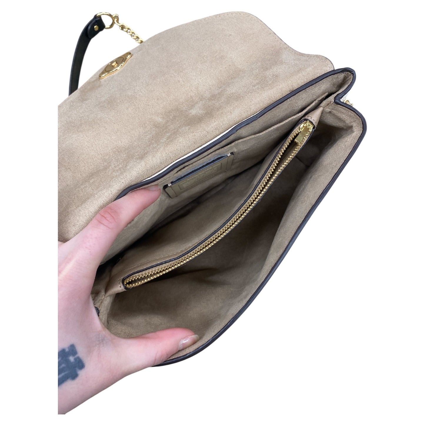 Handbag Designer By Coach In Brown & Cream, Size:Medium