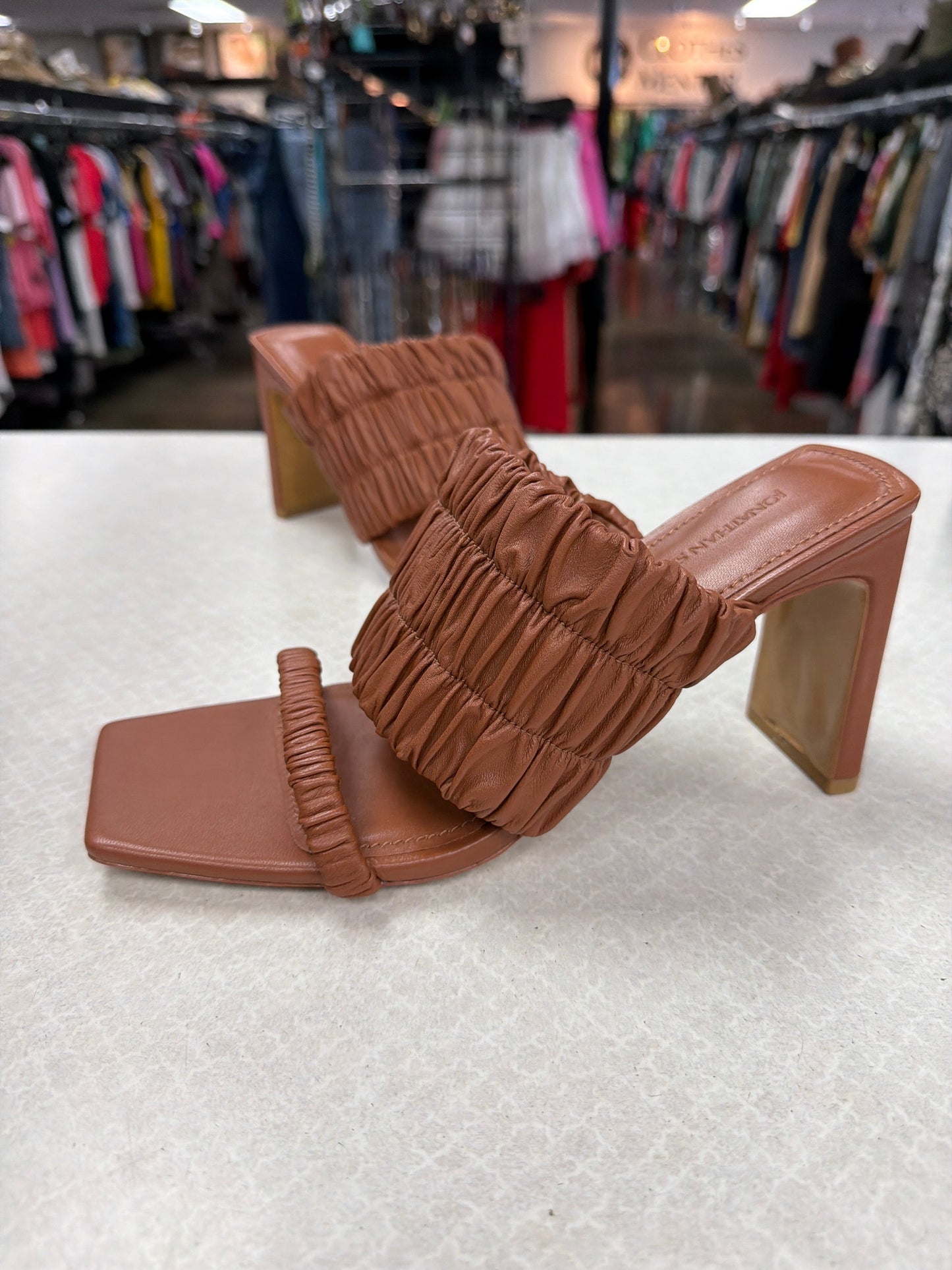 Sandals Heels Block By Clothes Mentor In Brown, Size:8.5