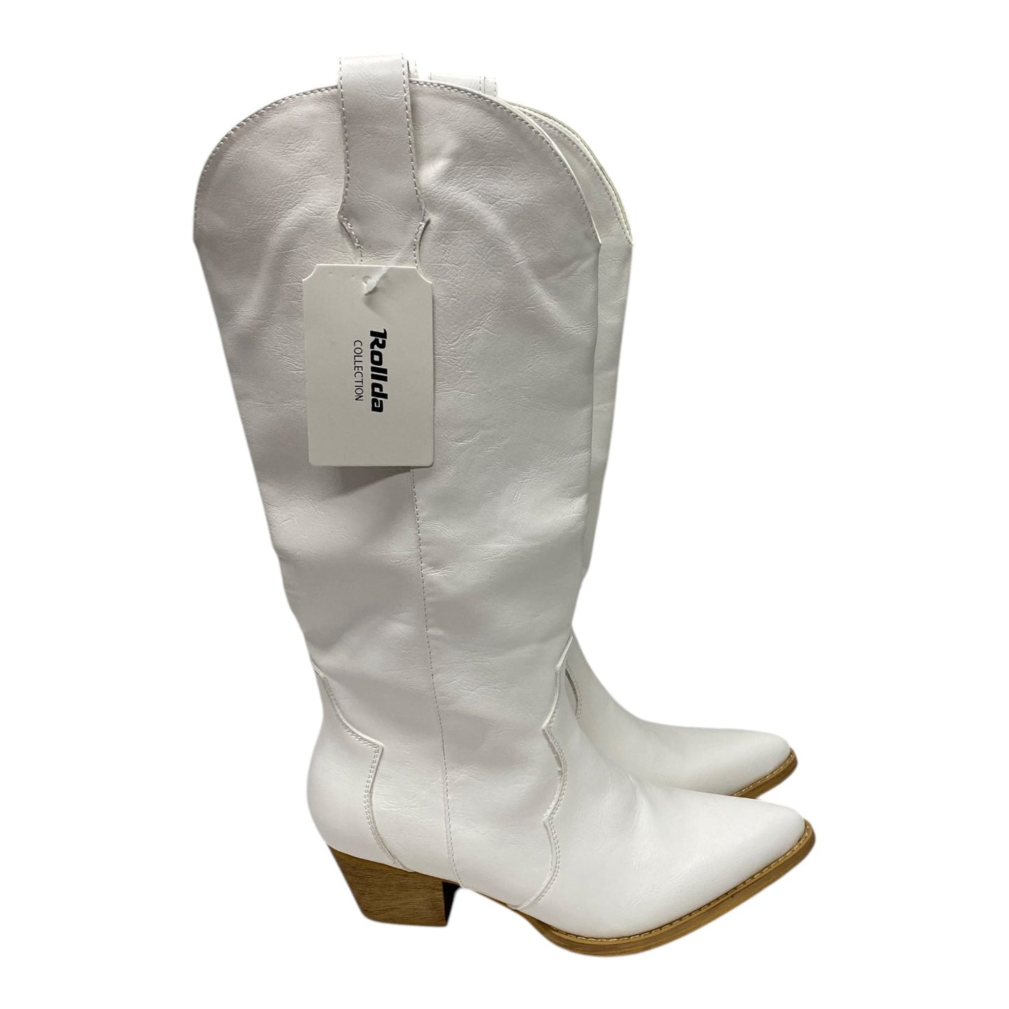 Boots Knee Heels By Cme In White, Size:8.5