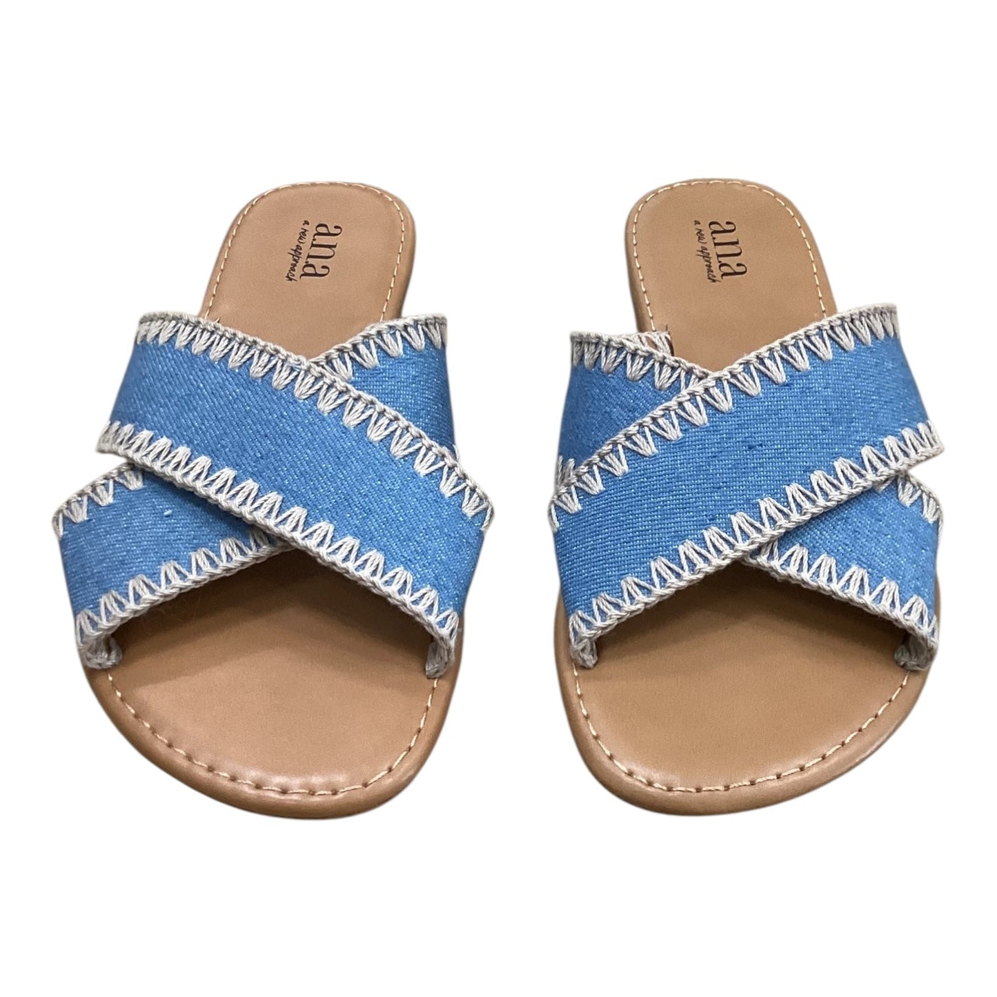 Sandals Flats By Ana In Blue & Tan, Size:6