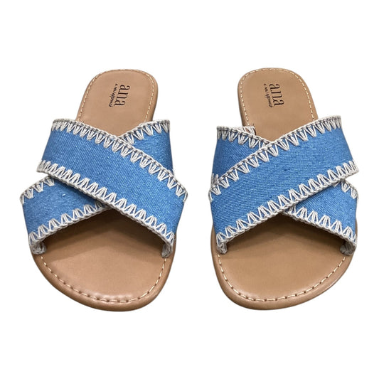 Sandals Flats By Ana In Blue & Tan, Size:6