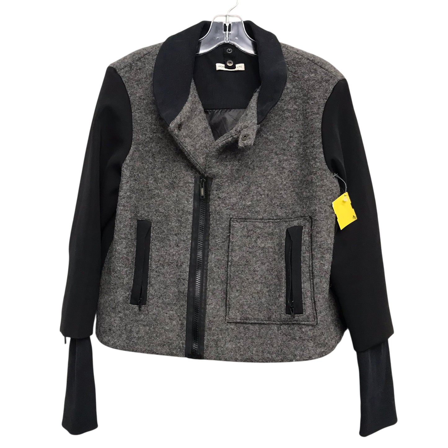 Jacket Moto By Work Out Life In Black & Grey, Size:S