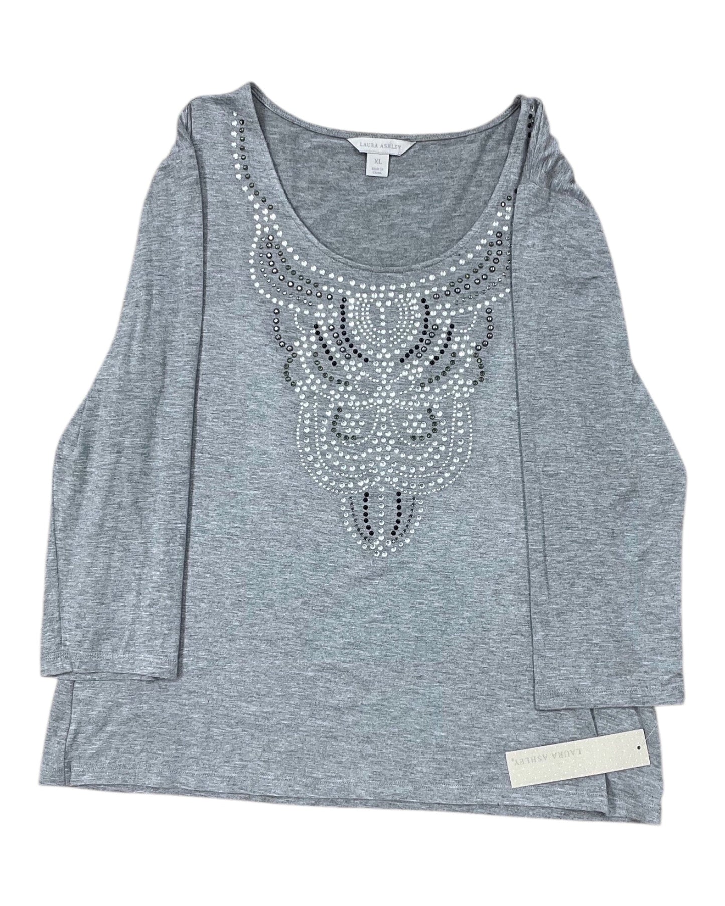 Top 3/4 Sleeve By Laura Ashley In Grey, Size:Xl