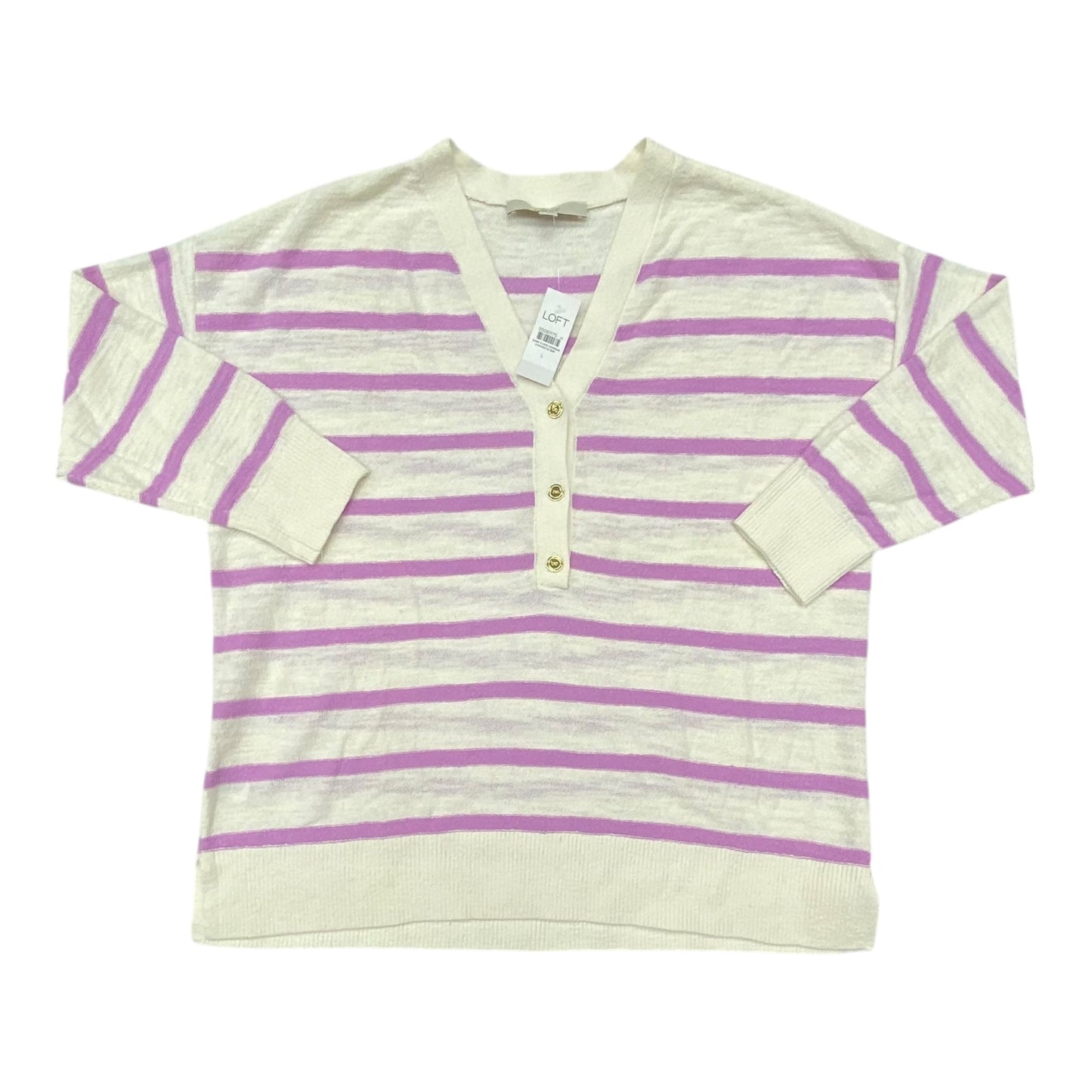 Sweater Cardigan By Loft In Striped Pattern, Size:L