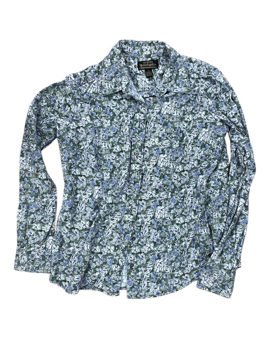 Blouse Ls By Clothes Mentor In Green & White, Size:L