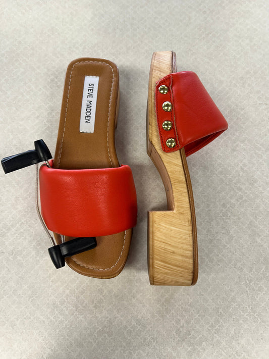 Sandals Heels Block By Steve Madden In Red, Size:7
