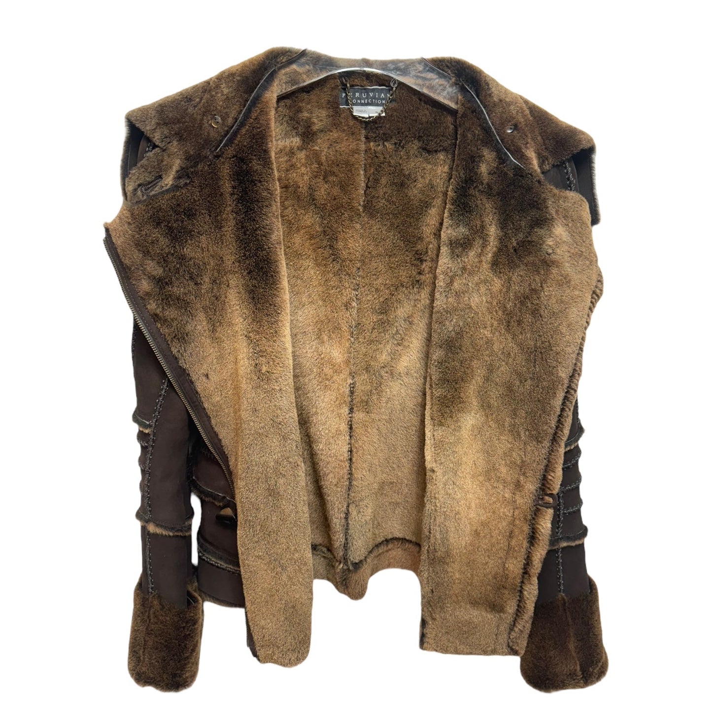 Shearling Jacket Moto Leather By Peruvian Connection In Brown, Size: S