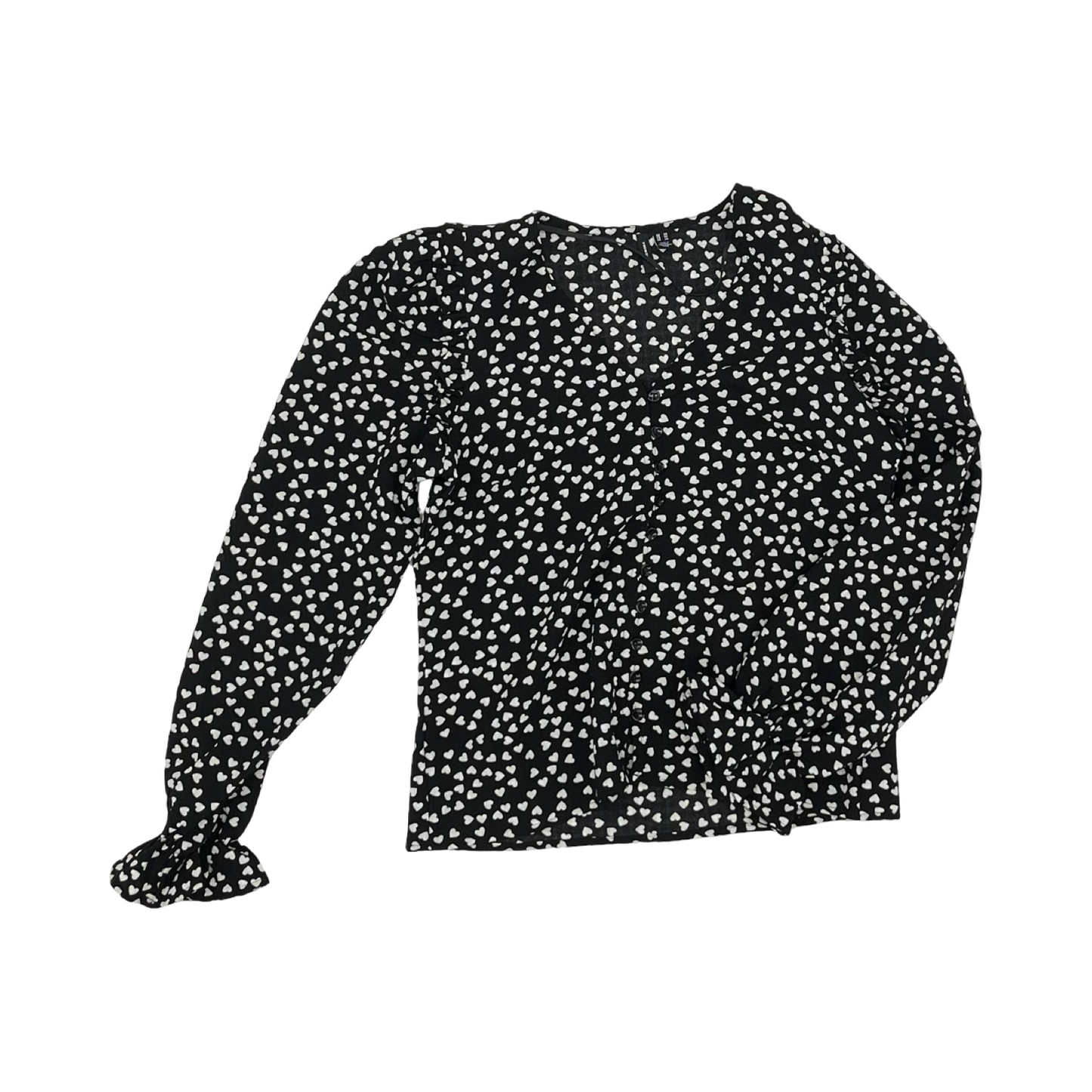 Blouse Ls By Vero Moda In Black & White, Size:Xs