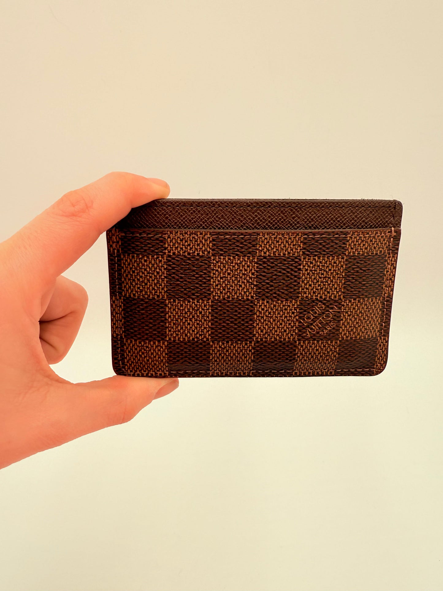 Id/Card Holder Luxury Designer By Louis Vuitton In Brown & Tan