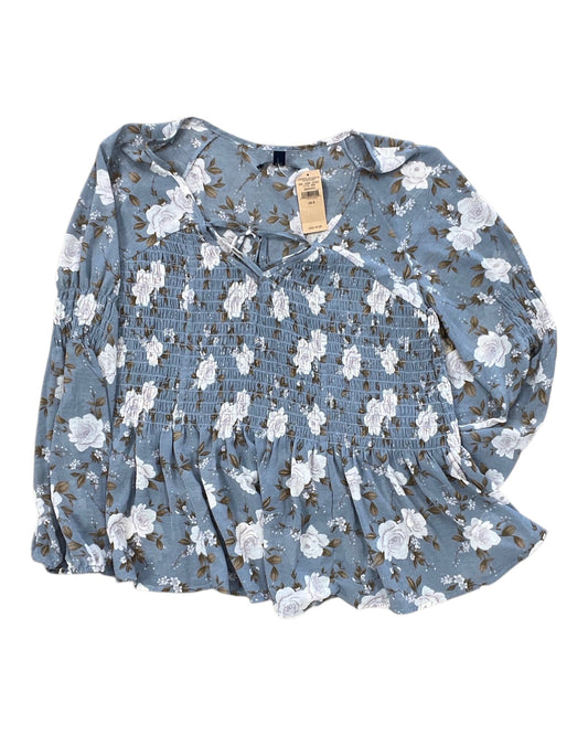 Blouse 3/4 Sleeve By American Eagle In Blue & Brown, Size:S