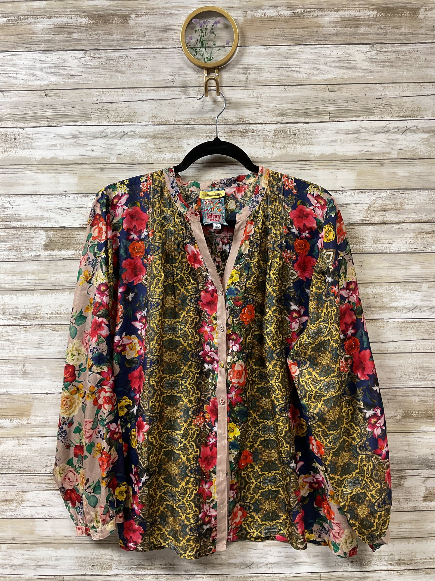 Blouse Ls By Johnny Was In Floral Print, Size:Xl
