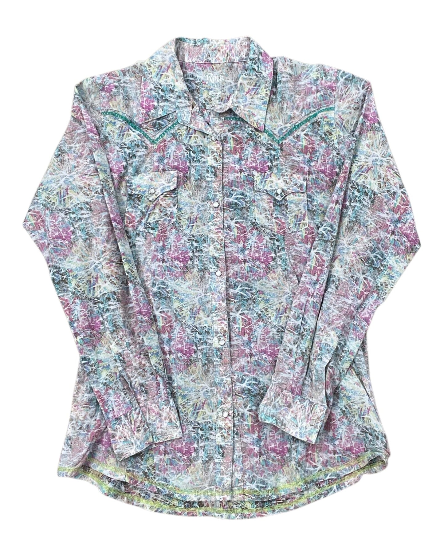 Blouse Ls By Wrangler In Green & Pink, Size:L