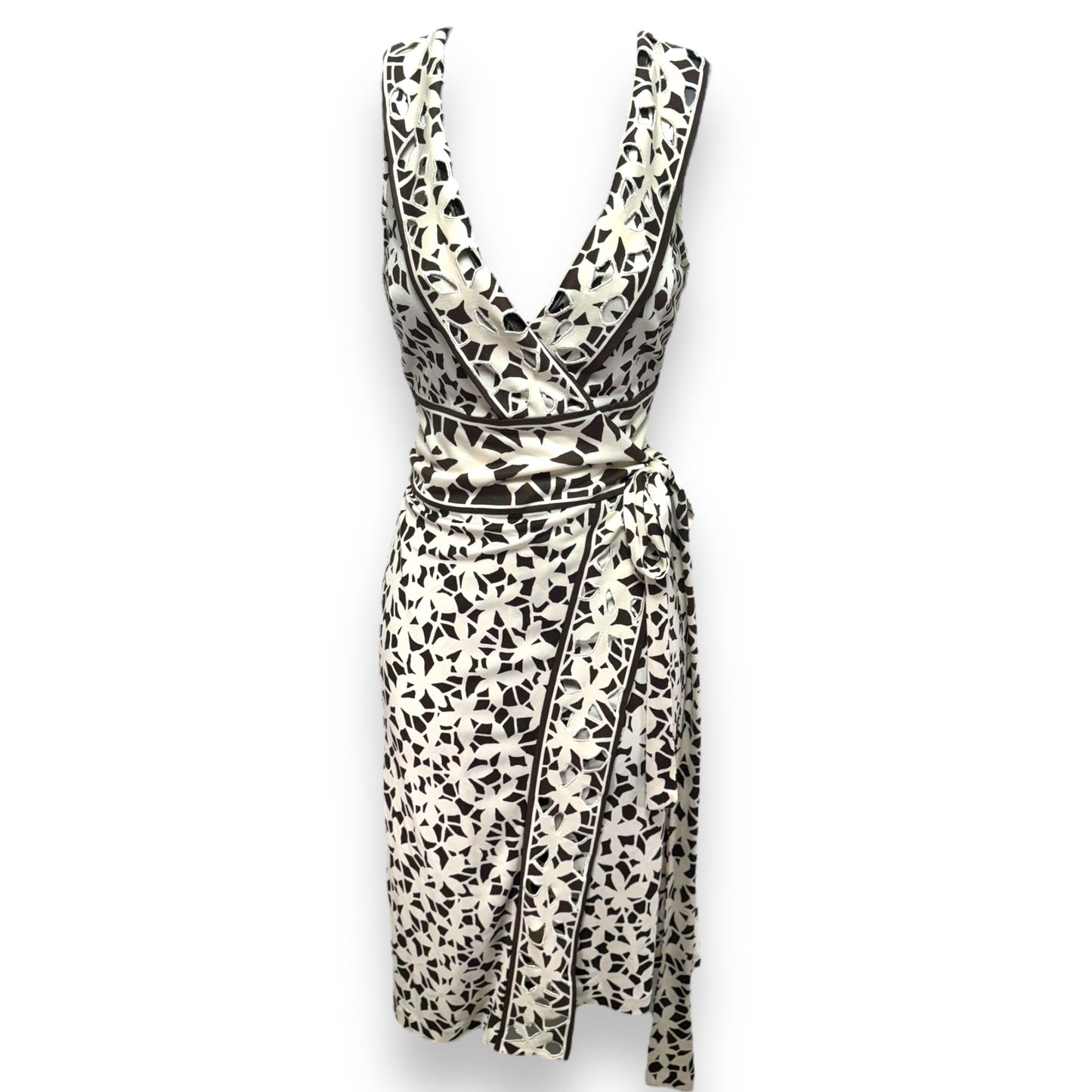 Willow Silk Sleeveless Wrap Dress Designer By Diane Von Furstenberg In Brown & Cream, Size: 4