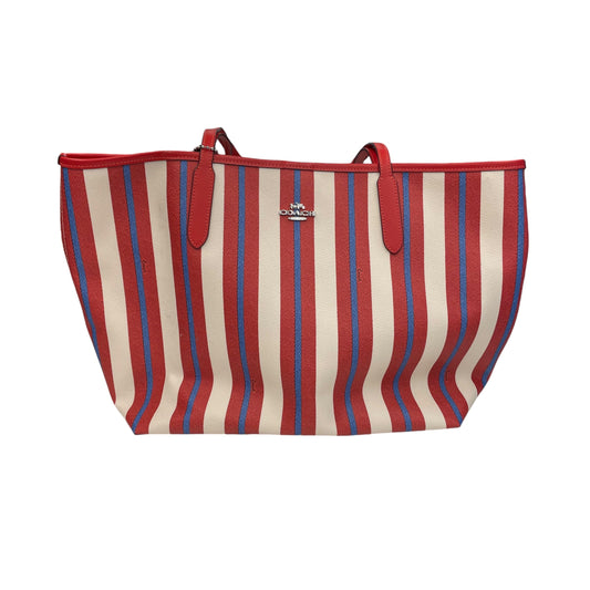 Tote Designer By Coach In Blue Red & White, Size:Medium