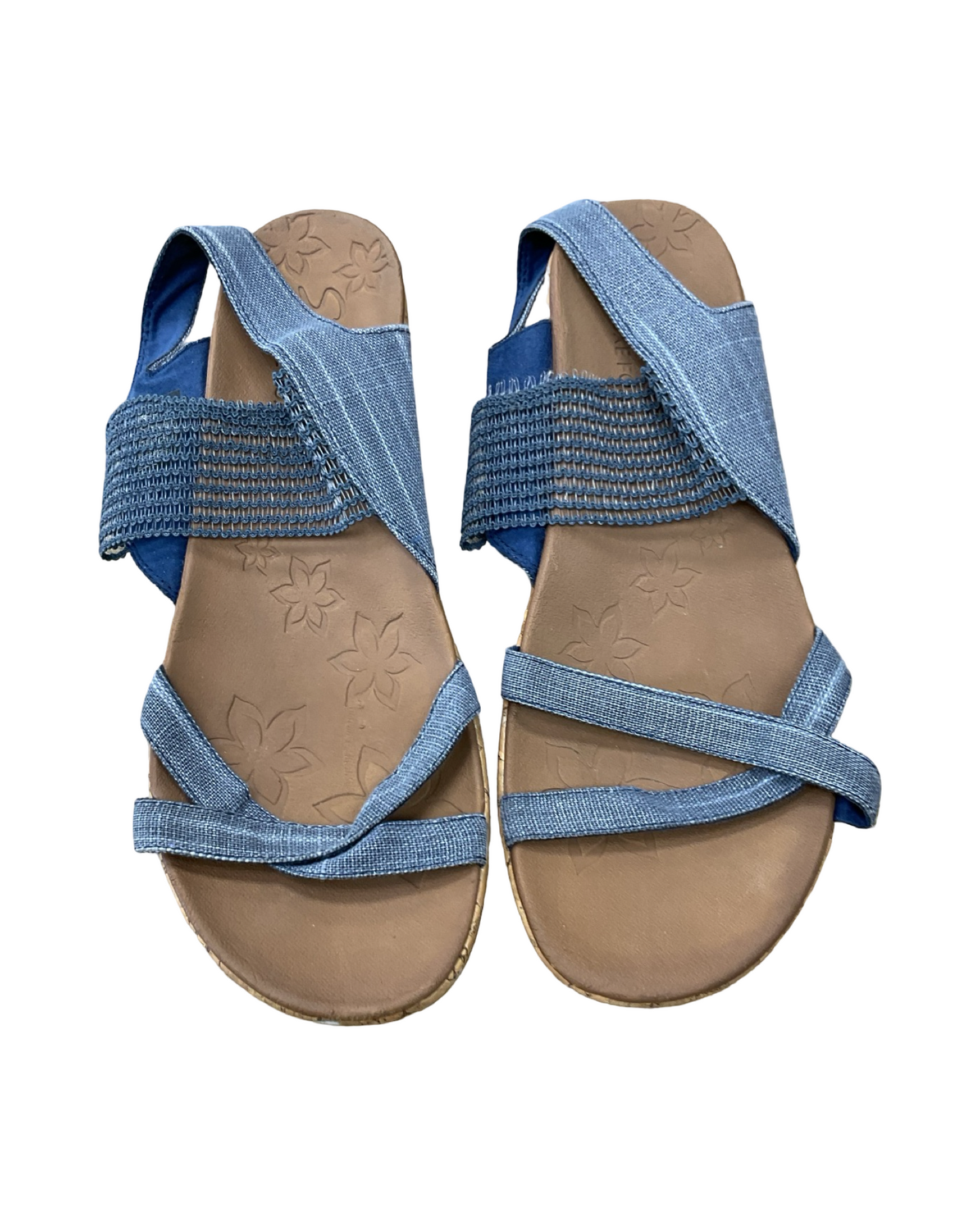 Sandals Heels Wedge By Skechers In Blue & Tan, Size:10