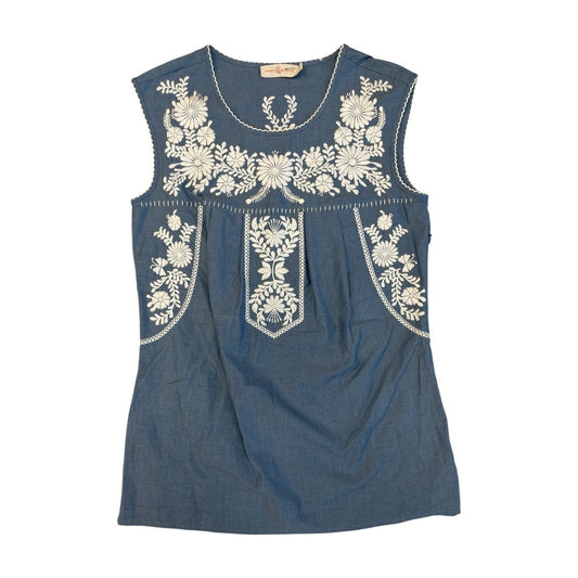 Top Sleeveless Designer By Tory Burch In Blue & White, Size:Xs