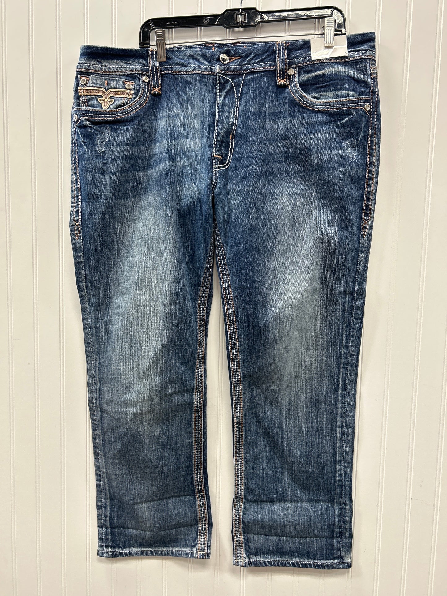 Jeans Cropped By Rock Revival In Blue Denim, Size:16