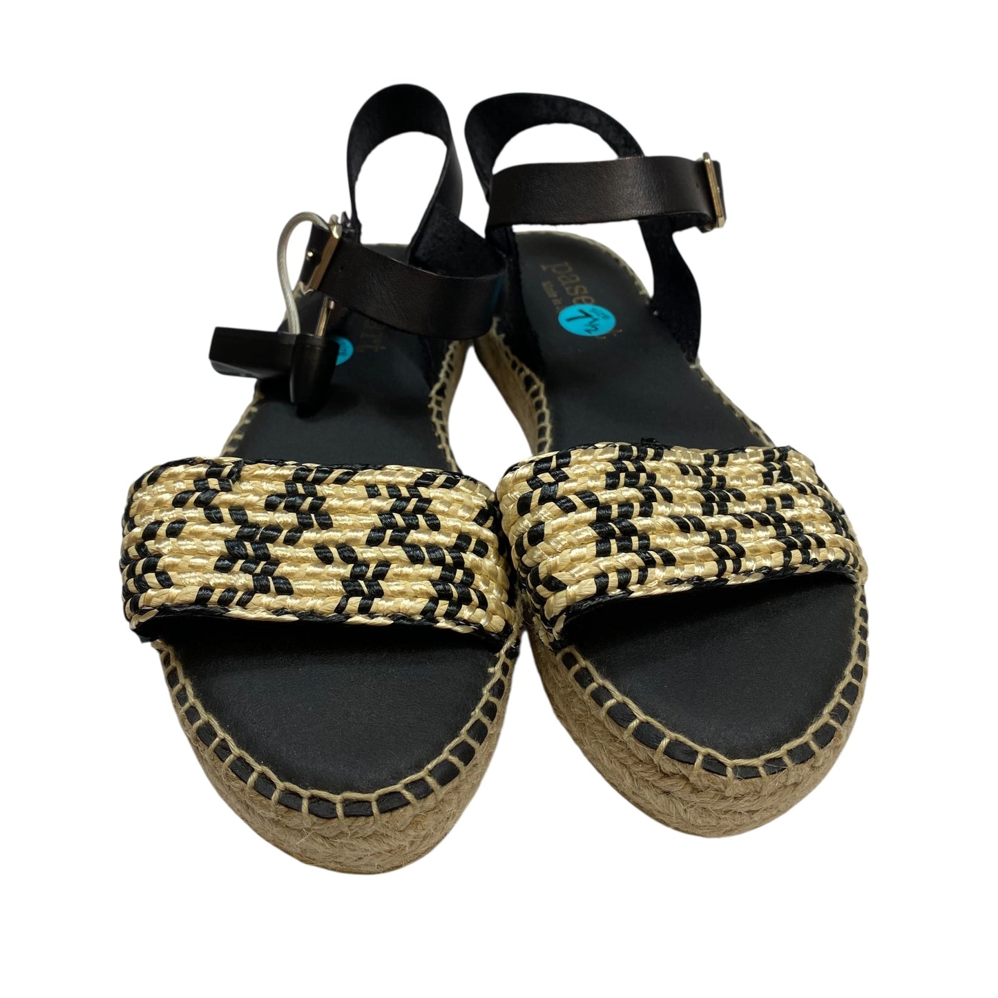 Sandals Flats By Paesart In Black & Cream, Size:7.5