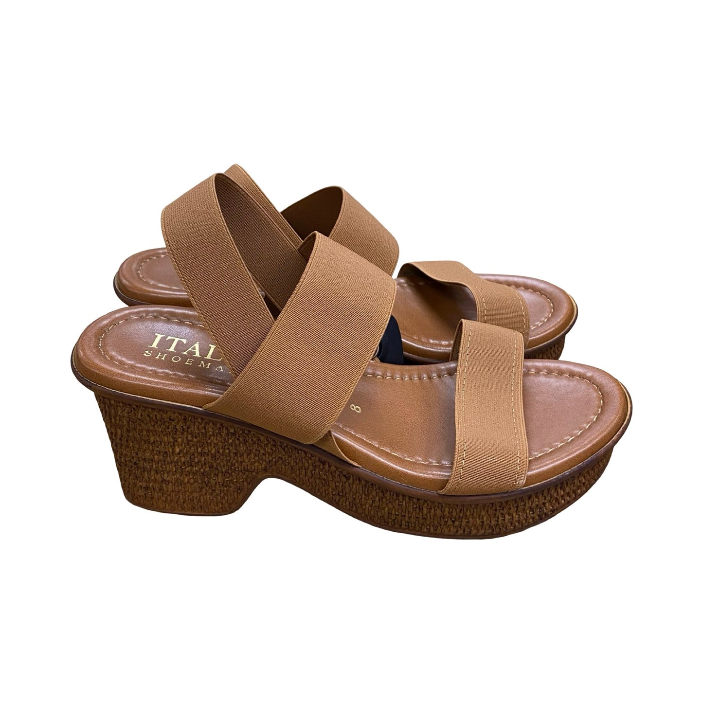 Sandals Heels Wedge By Italian Shoemakers In Brown, Size:8