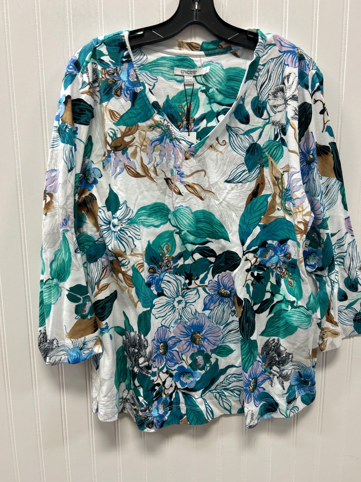 Top Ls By Chicos In Green & White, Size:Xl