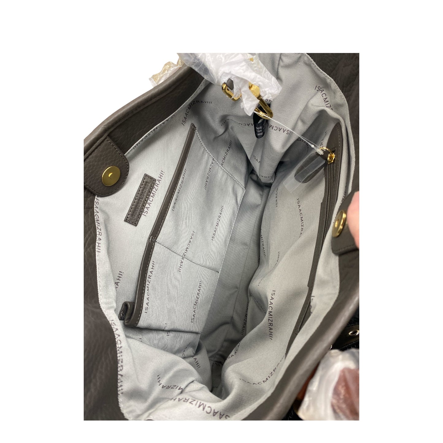 Handbag Leather By Isaac Hazan In Taupe, Size:Large