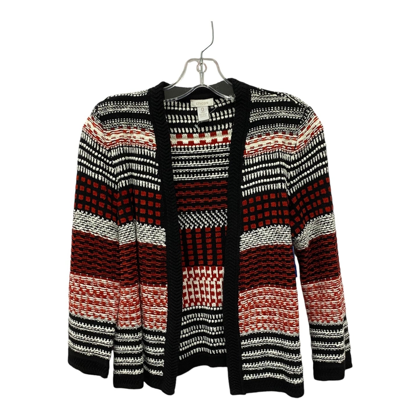 Sweater Cardigan By Chicos In Black & Red, Size:S