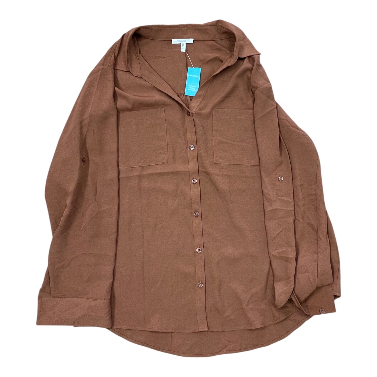 Blouse Ls By Maurices In Tan, Size:1X
