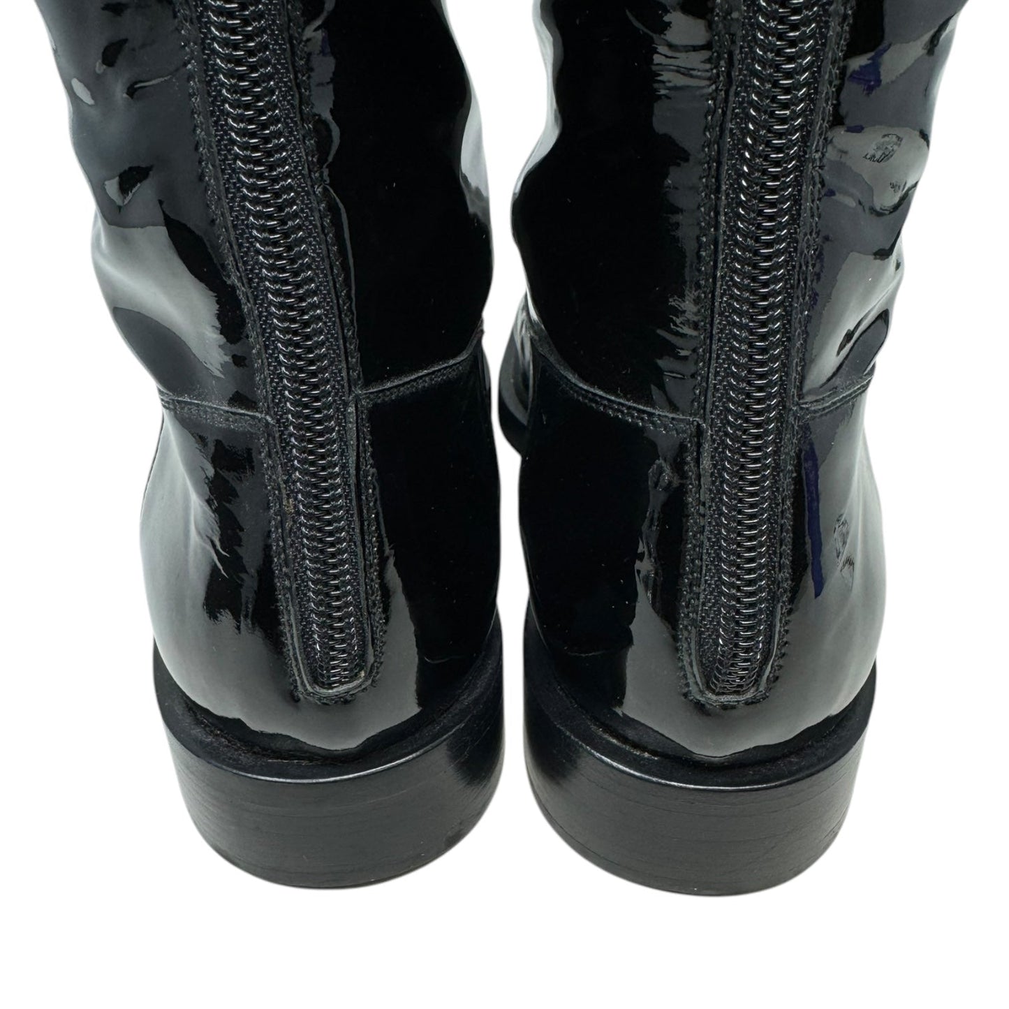 Interlocking C Foldover Patent Leather Combat Boots Luxury Designer By Chanel In Black, Size: 7.5