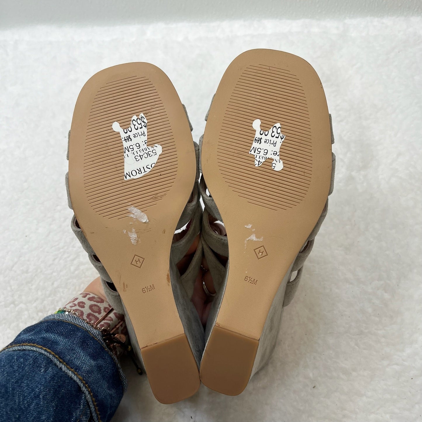 Grey Sandals Heels Block Halogen, Size 6.5
