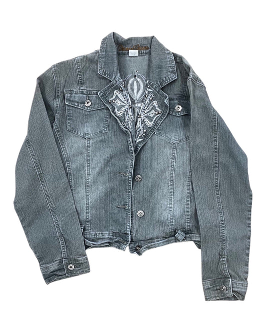 Jacket Denim By Clothes Mentor In Grey, Size:L