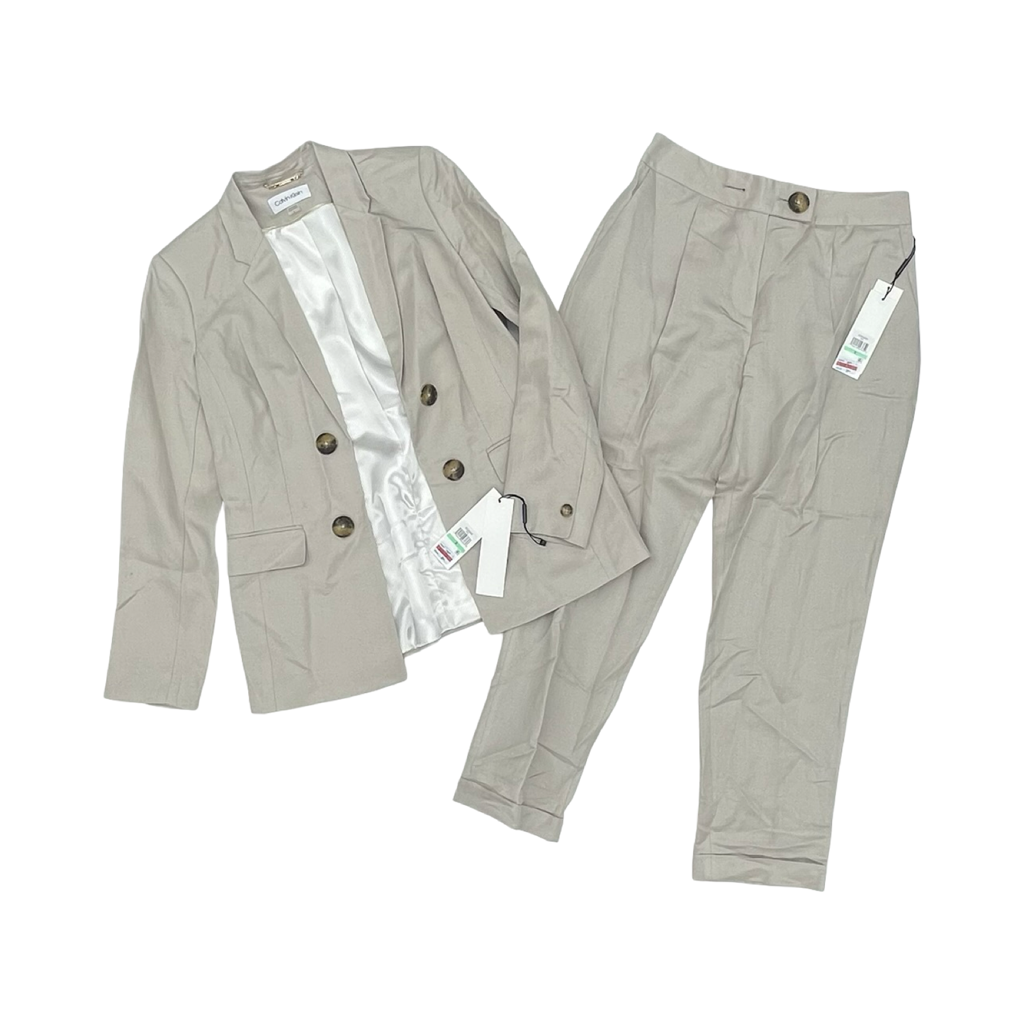 Pants Suit 2Pc By Calvin Klein In Tan, Size:8