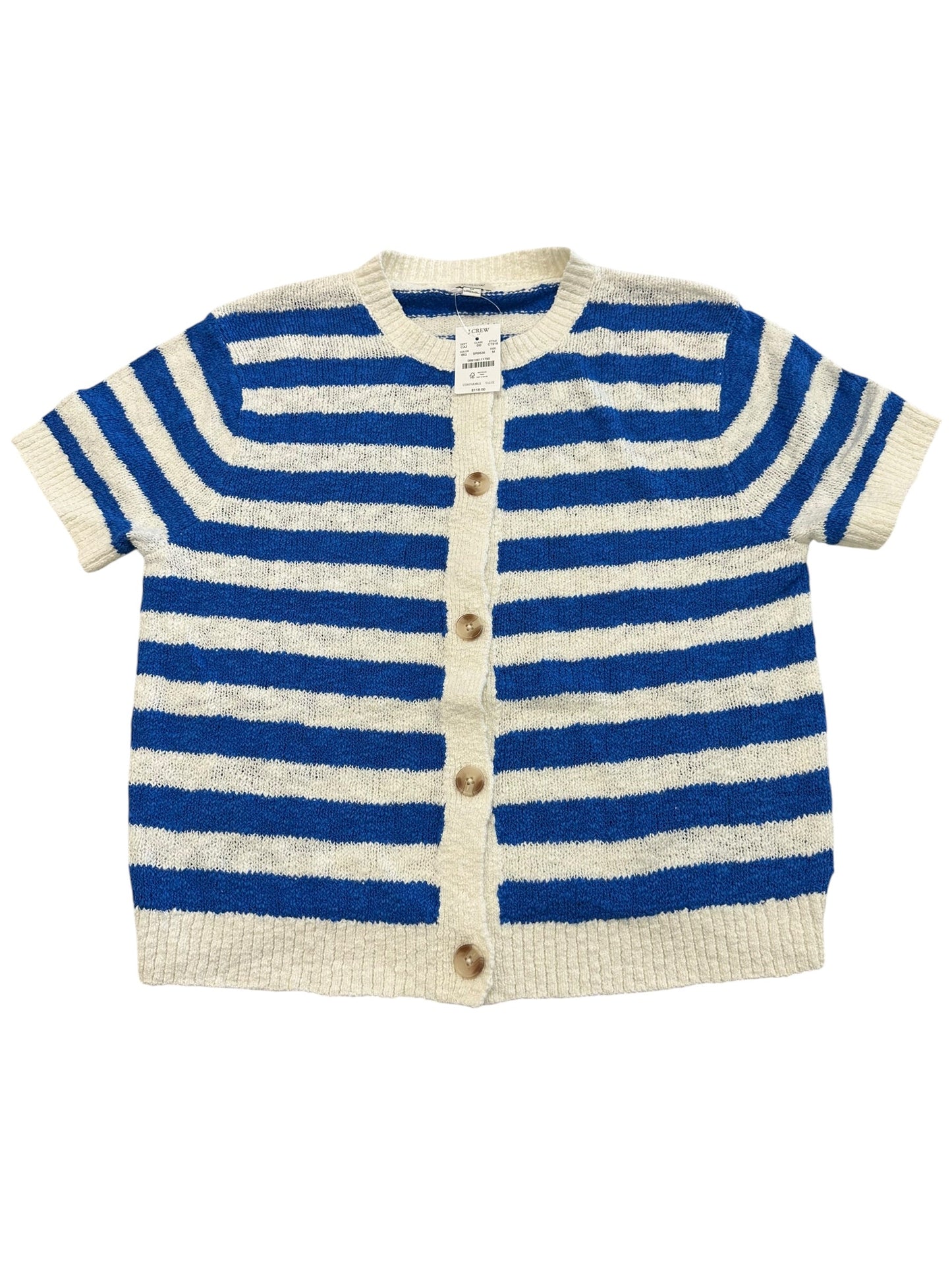 Sweater Cardigan By J. Crew In Blue & Cream, Size:M