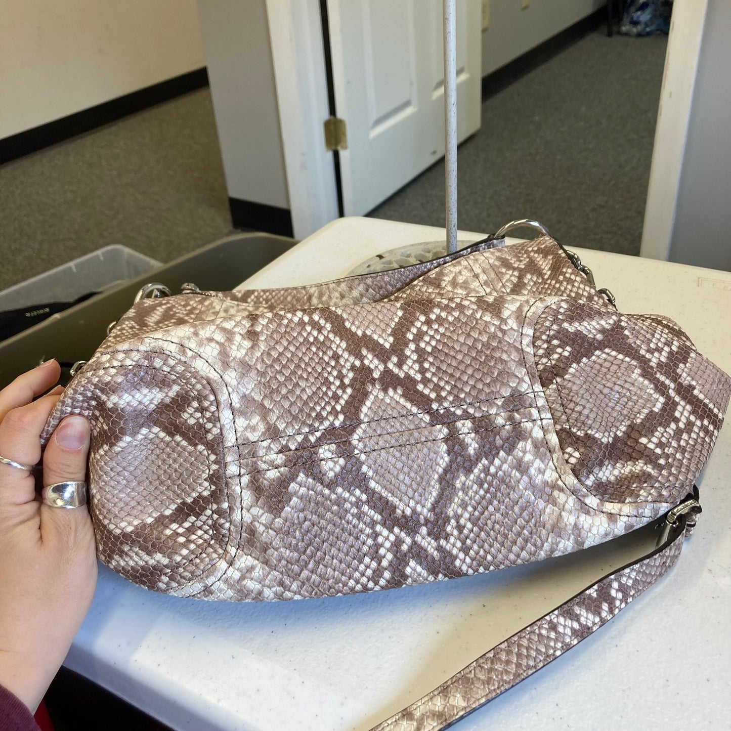 Handbag Designer By Michael Kors In Snakeskin Print, Size:Medium