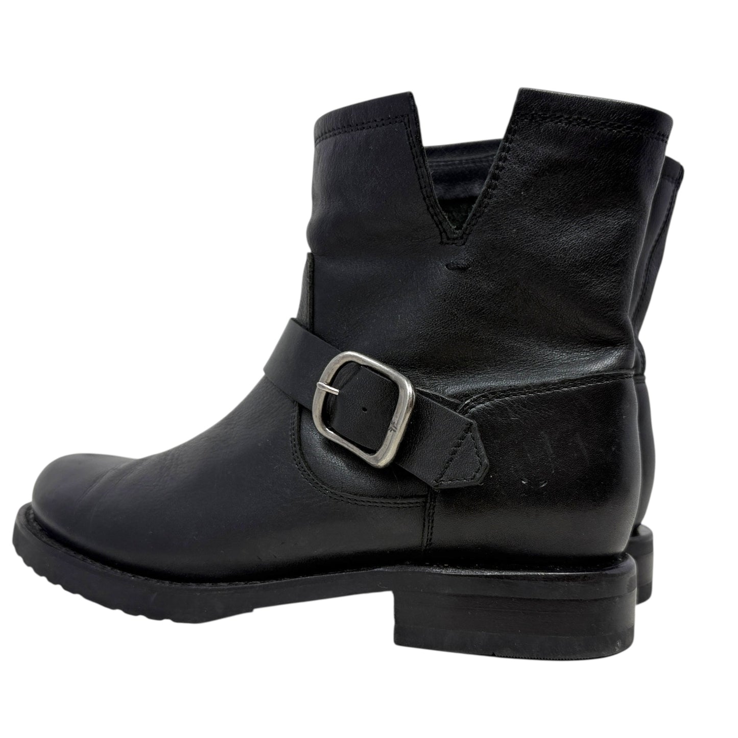 Veronica Flex Leather Buckle Hardware Booties Designer By Frye In Black, Size: 8