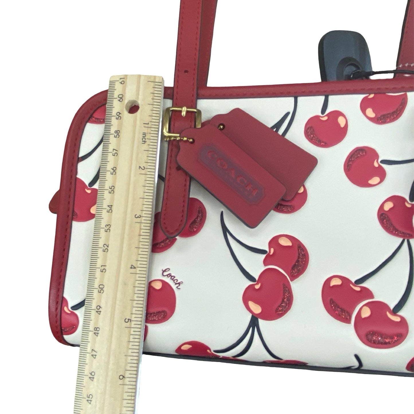 Handbag Designer By Coach In Cream & Red, Size:Medium