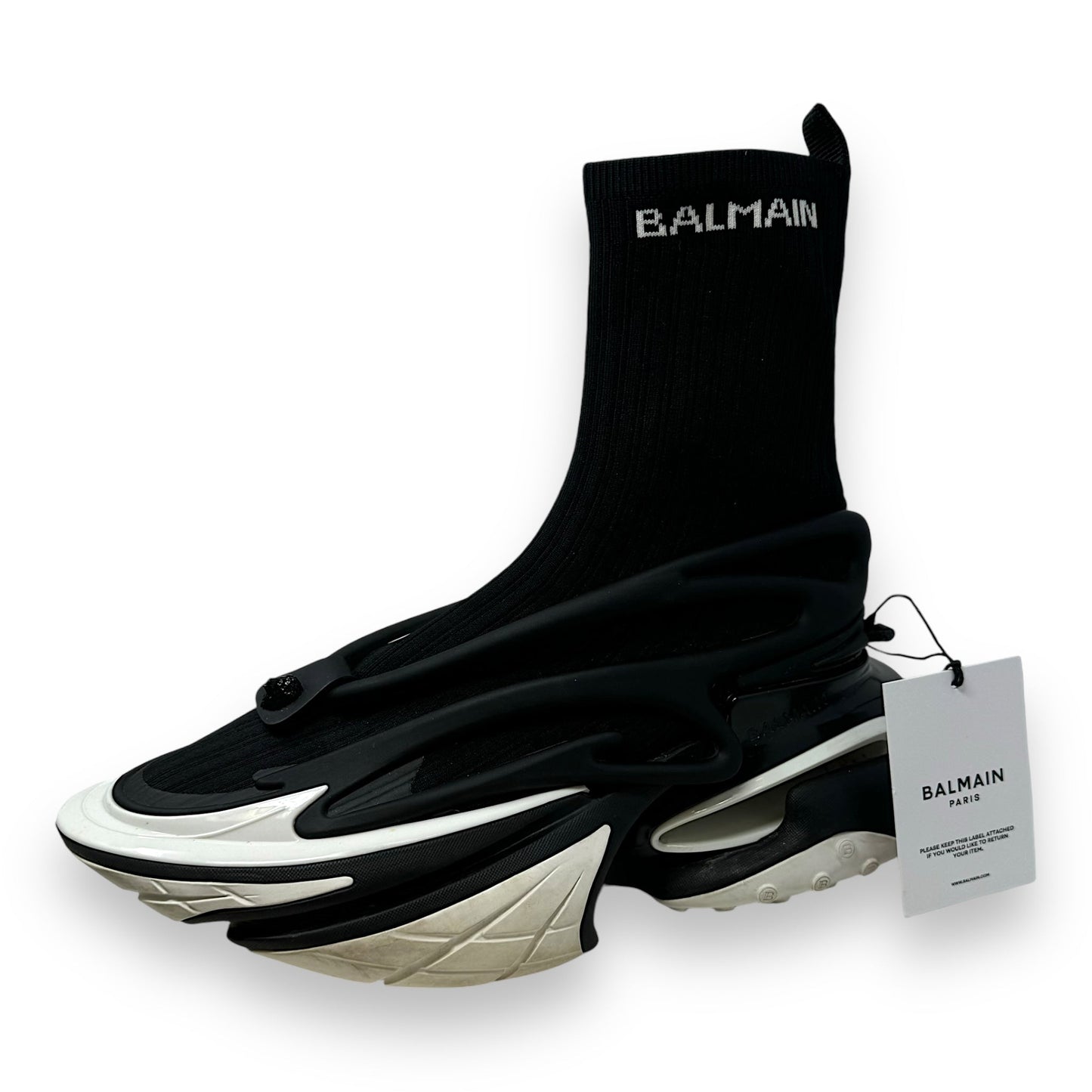 Unicorn High Top Knit & Rubber Sneakers Shoes Luxury Designer By Balmain In Black & White, Size: 11