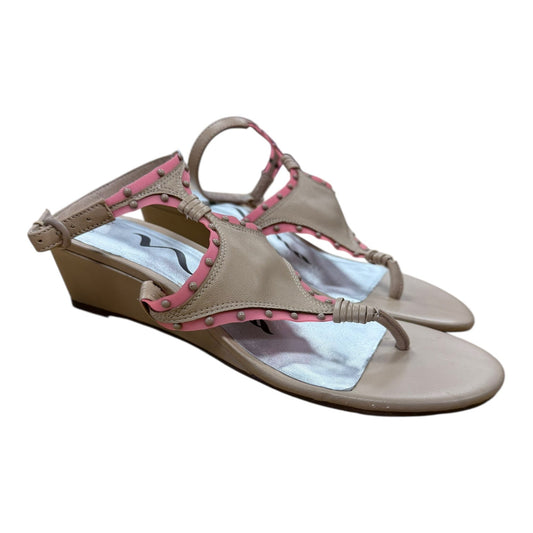 Sandals Heels Wedge By Nina In Pink & Tan, Size:7.5