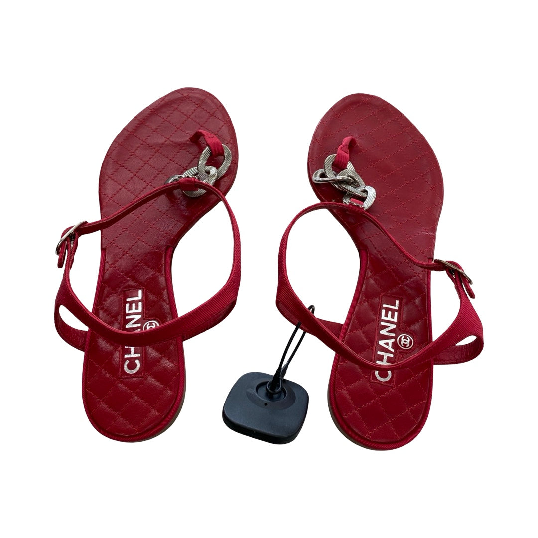 Sandals Luxury Designer By Chanel In Red, Size:8