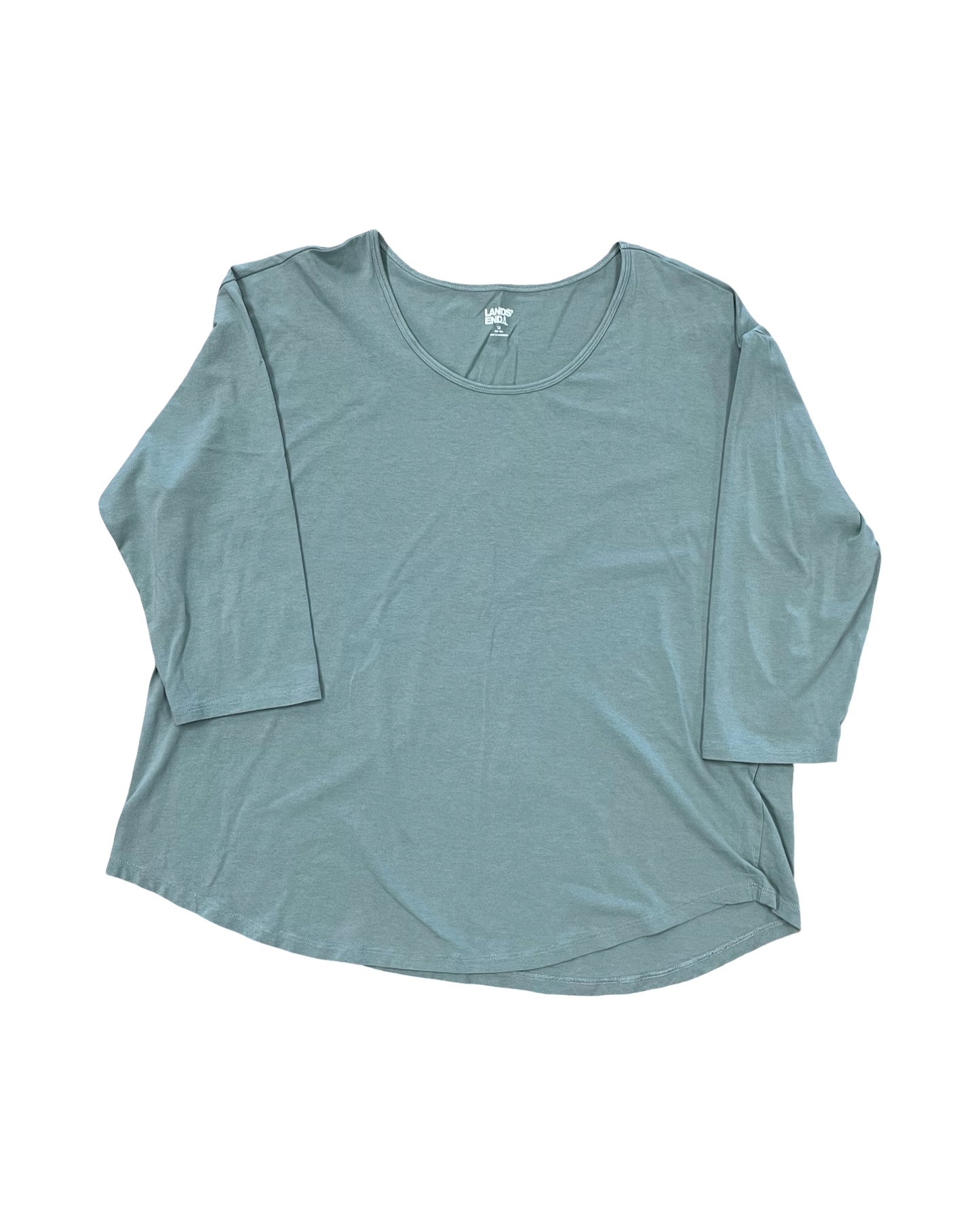 Top 3/4 Sleeve Basic By Lands End In Green, Size:1X