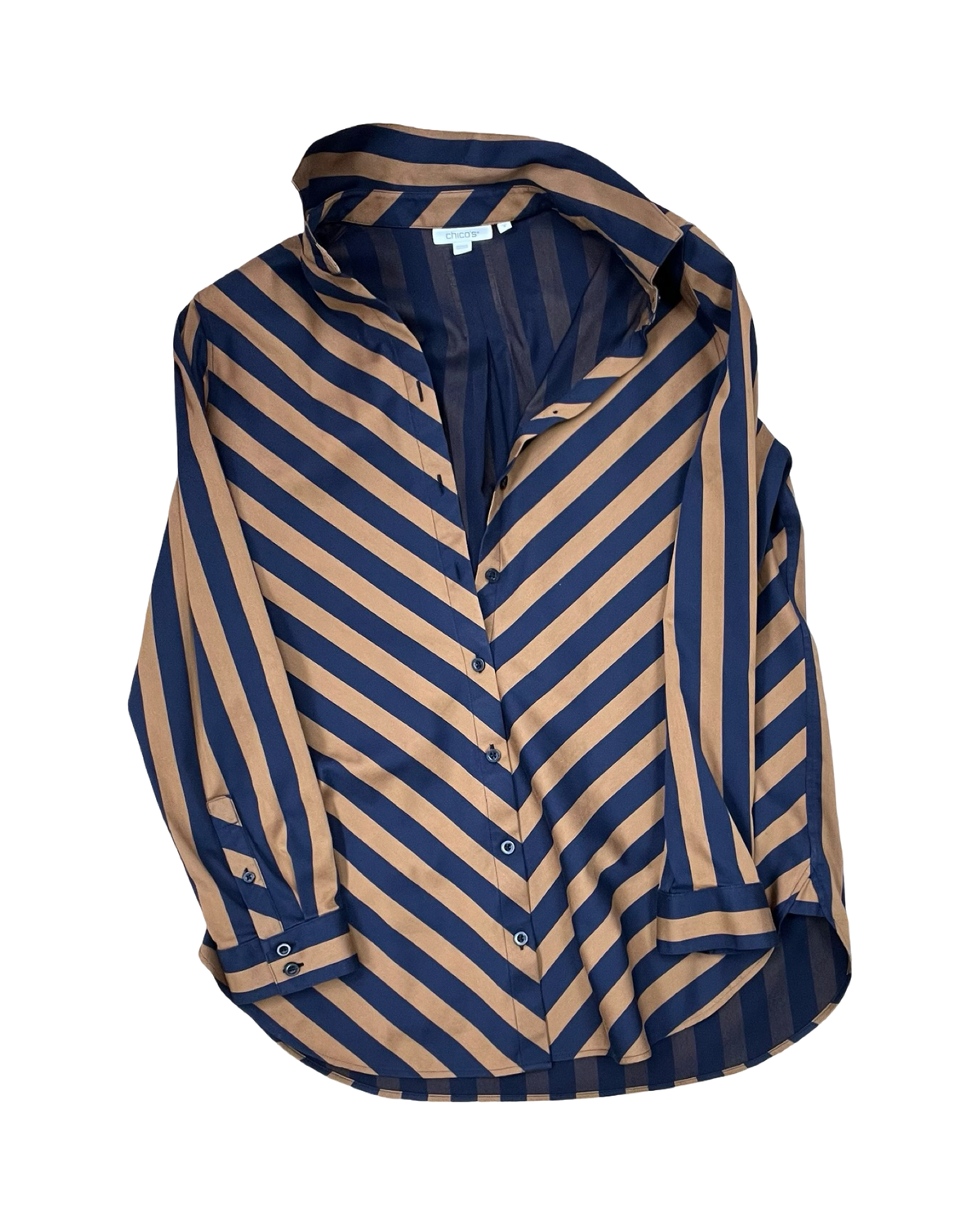 Blouse Ls By Chicos In Blue & Brown, Size:M