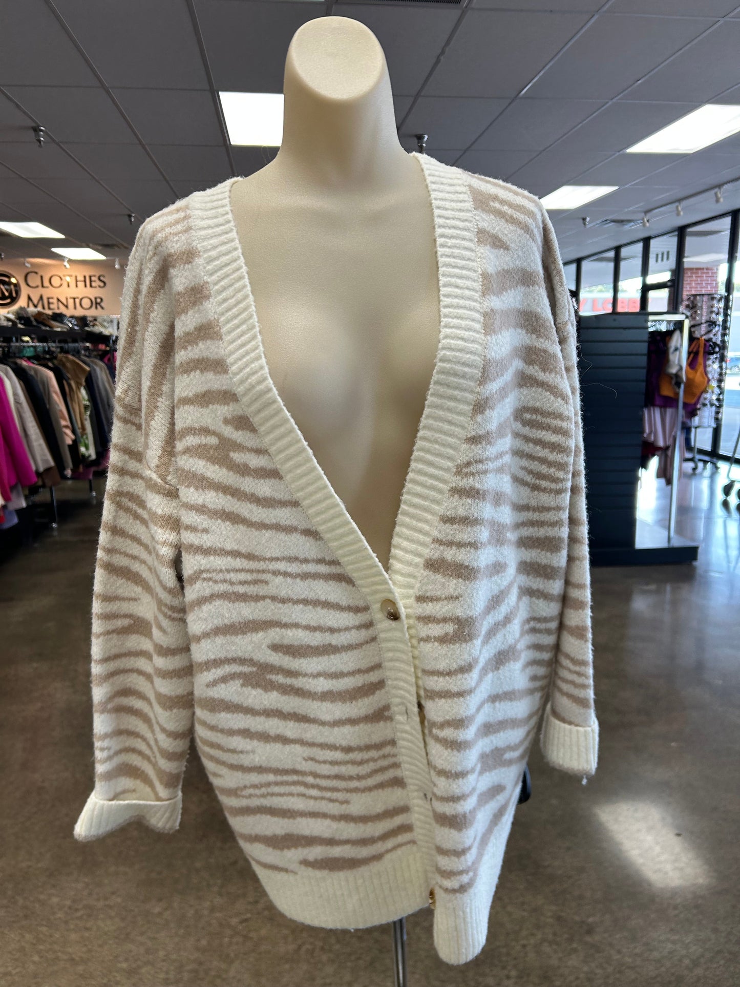 Sweater Cardigan By Pink Lily In Cream & Tan, Size:S