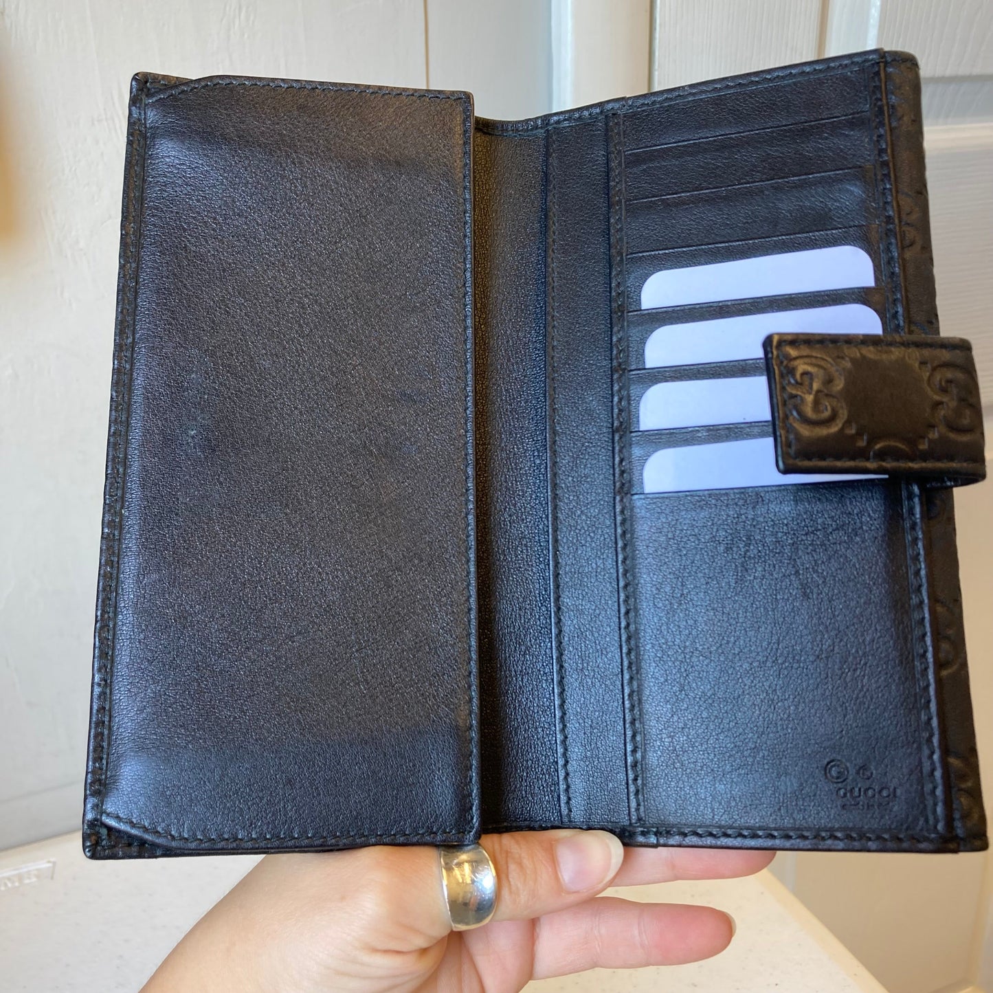 Wallet Luxury Designer By Gucci In Black & Silver, Size:Large