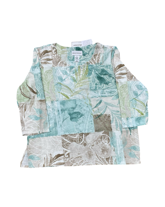 Top 3/4 Sleeve By Alfred Dunner In Green & Tan, Size:L