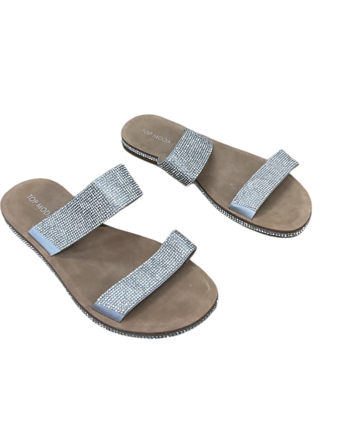Sandals Flats By Top Moda In Silver, Size:10