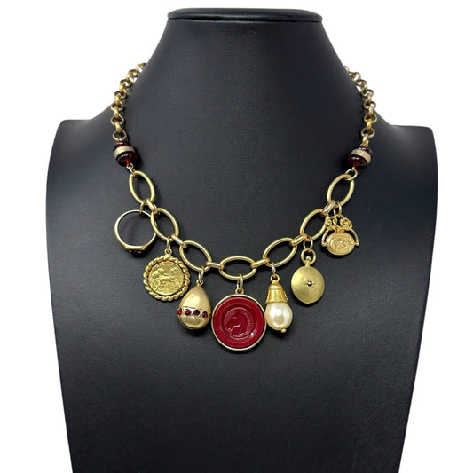 Gold Tone Chunky Chain Multi Charm Statement Necklace By Chico’s