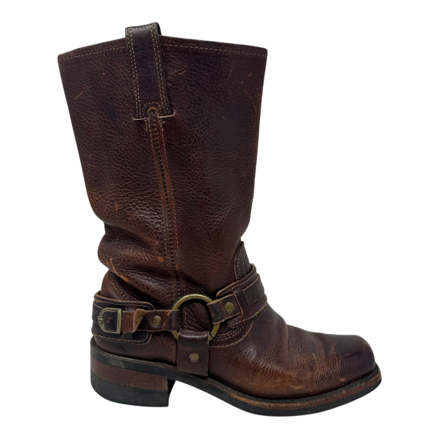 12R Tall Harness Boots Designer By Frye In Brown, Size: 6.5
